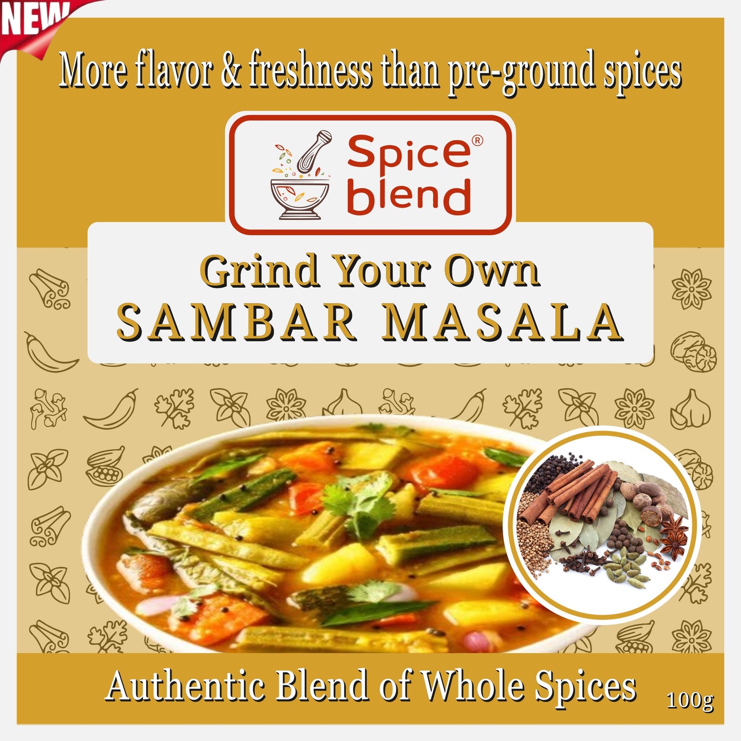 Sambar Masala (Authentic Blend of Whole Spices)